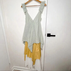 Anthropologie Love Binetti Emma color block tiered ruffle midi dress XS NWT